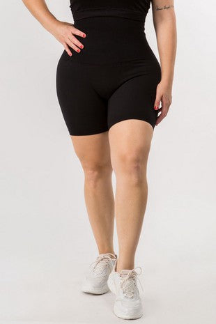 LEG-35 {Good Reason} Black High Waist Biker Shorts PLUS SIZE