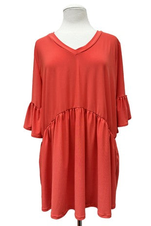 25 SSS {True Devotion} Orange Babydoll Top w/Tulip Sleeve EXTENDED PLUS SIZE 3X 4X 5X