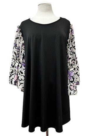 33 CP {Stolen Heart} Black Ivory Black Floral Sleeve Top EXTENDED PLUS SIZE 1X 2X 3X 4X 5X