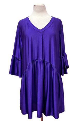 21 SSS {True Devotion} Eggplant Babydoll Top W/Tulip Sleeve EXTENDED PLUS SIZE 3X 4X 5X