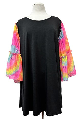 34 CP {Be Bright} Black Multi Sheer Tie Dye Angel Sleeve Top EXTENDED PLUS SIZE 3X 4X 5X