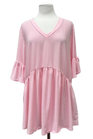 24 SSS {True Devotion} Pink Babydoll Top w/Tulip Sleeve EXTENDED PLUS SIZE 3X 4X 5X