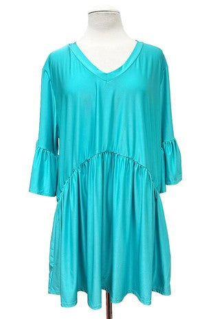 22 SSS {True Devotion} Turquoise Babydoll Top w/Tulip Sleeve EXTENDED PLUS SIZE 3X 4X 5X