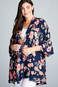 27 OT {True Beauty} Navy Pink Orange Floral Cardigan PLUS SIZE 1X 2X 3X