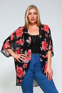 31 OT {Time To Bloom} Navy Fuchsia Floral Sheer Cardigan PLUS SIZE 1X 2X 3X