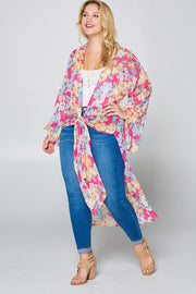 LD {Floral Daydream} Hot Pink Floral Sheer Duster Kimono PLUS SIZE 1X 2X 3X