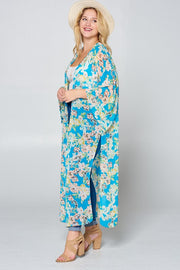 LD {Floral Daydream} Turquoise Floral Sheer Duster Kimono PLUS SIZE 1X 2X 3X