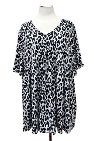 35 PSS {A Little Wild} Gray Leopard Babydoll Top EXTENDED PLUS SIZE 3X 4X 5X