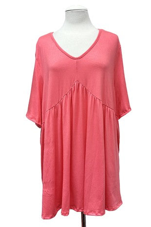 40 SSS {By The Book} Coral V-Neck Babydoll Top EXTENDED PLUS SIZE 3X 4X 5X