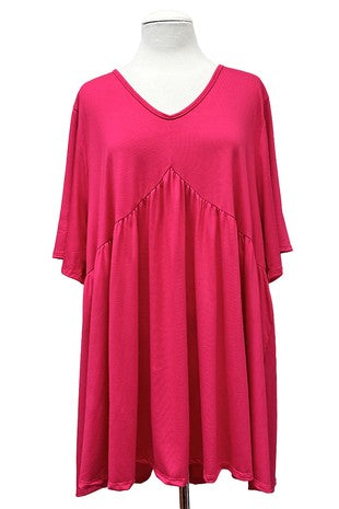 43 SSS {By The Book} Raspberry V-Neck Babydoll Top EXTENDED PLUS SIZE 3X 4X 5X