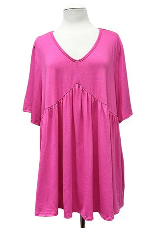 42 SSS {By The Book} Fuchsia V-Neck Babydoll Top EXTENDED PLUS SIZE  1X 2X 3X 4X 5X