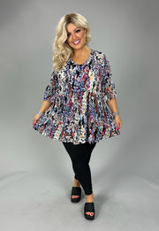 37 PQ {Hold My Hand} Black Blue Multi Print Babydoll Top EXTENDED PLUS SIZE 3X 4X 5X