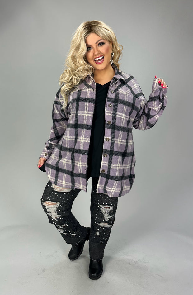 23 OT {In The Air} Purple Plaid Brushed Shirt Jacket PLUS SIZE 1X 2X 3X