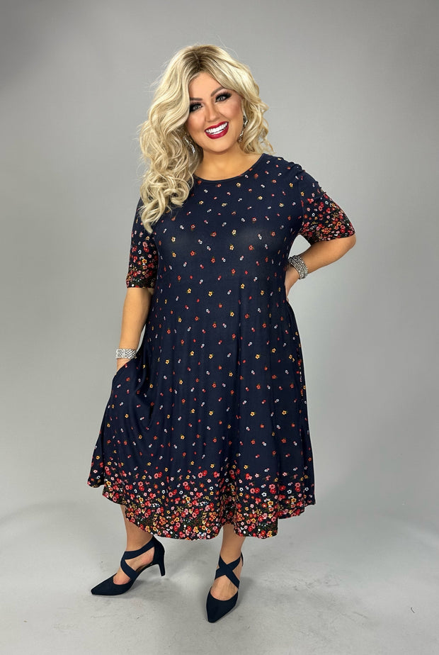 21 PSS {Steer Me Right} Navy Red Floral Print Dress EXTENDED PLUS SIZE 3X 4X 5X