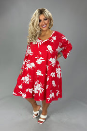 18 PQ {Come A Little Closer} Red White Flower Print Dress EXTENDED PLUS SIZE 3X 4X 5X