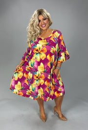 18 PQ {All My Love} Fuchsia Yellow Floral Tulip Sleeve Dress EXTENDED PLUS SIZE 4X 5X 6X