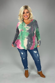 64 HD {My World Now} Fuchsia/Navy/Green Tie Dye  Print Hoodie PLUS SIZE 1X 2X 3X