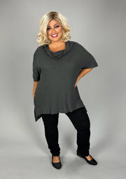 85 SSS-A {Down Home} Charcoal Cowl Neck Top PLUS SIZE XL 2X 3X