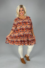 SALE!! 19 PSS {Friendly Smiles} Rust Tribal Print Ruffle Hem Top EXTENDED PLUS SIZE 3X 4X 5X