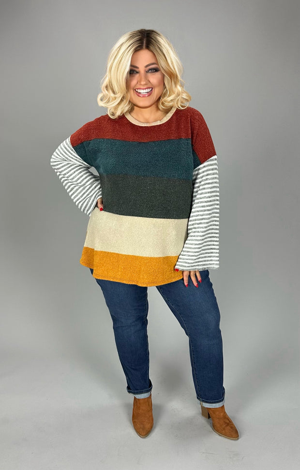 SALE!! 11 CP {We Meet Again} Teal/Multi-Color Stripe Print Top PLUS SIZE 1X 2X 3X