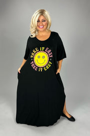 SALE!! LD-U {Take It Easy Smiley} Black Graphic Print Dress CURVY BRAND!!! PLUS SIZE XL 2X 3X 4X 5X 6X