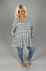 SALE!! 17 PQ {No Nonsense} Grey Mixed Print 3/4 Sleeve Top EXTENDED PLUS SIZE 3X 4X 5X