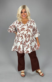 SALE!! 50 PSS {Cute Energy} Ivory/Brown Leaf Print Babydoll Top PLUS SIZE XL 2X 3X