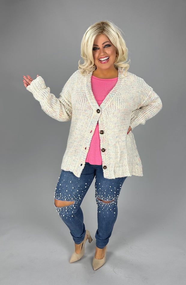 37 OT-F {Full Of Cuddles} Oatmeal Buttoned Sweater PLUS SIZE 1X/2X  2X/3X