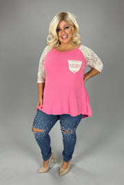 SALE!! SD-A "UMGEE" Pink Hi-Lo Top with Lace Sleeves & Pocket