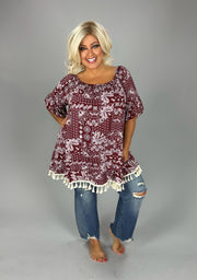 SALE! 22 OS {Wish You Well} Burgundy Off Shoulder Paisley Top CURVY BRAND!!!  PLUS SIZE 1X 2X 3X