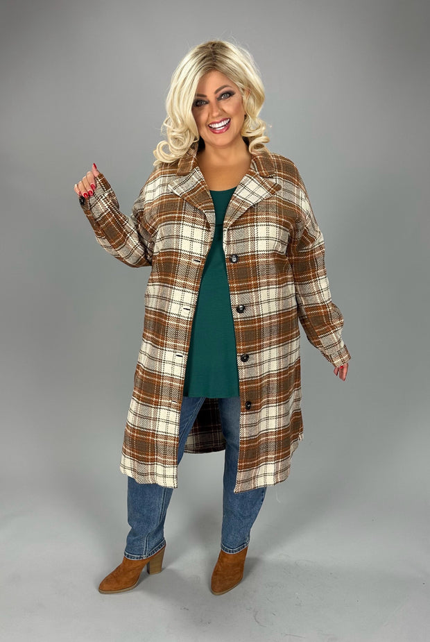 SALE!! 32 OT-D {Starting Again} "Umgee" Camel Plaid Button Up Shacket PLUS SIZE XL 1X 2X