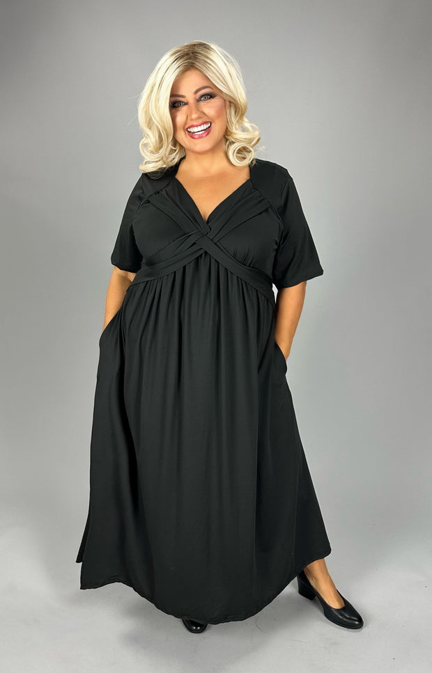 LD-P {Perfectly Devine} Black V-Neck Midi Dress CW EXTENDED PLUS SIZE 2X 4X 5X 6X