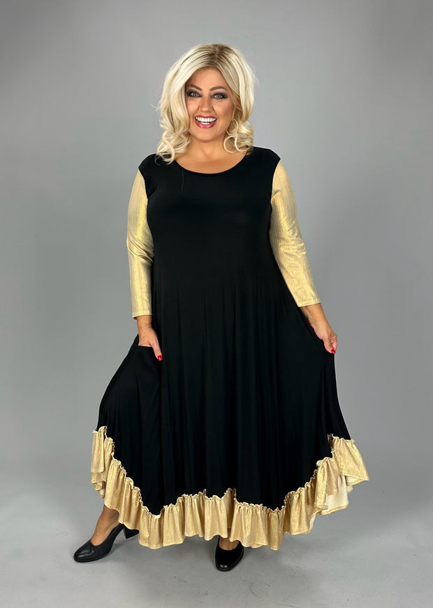 LD-O {Better Than Classic} Black Midi Dress w/Gold Lame PLUS SIZE XL 2X 3X