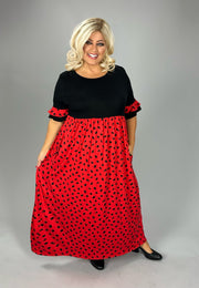 SALE!! LD-V {Ladybug Love} Red/Black Dot Long Dress PLUS SIZE 1X 2X 3X