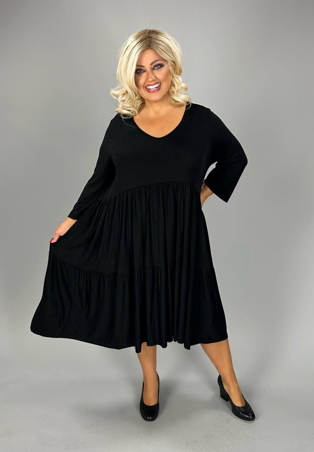 SALE!! 84 SQ {My Natural State} Black V-Neck Tiered Dress PLUS SIZE 3X