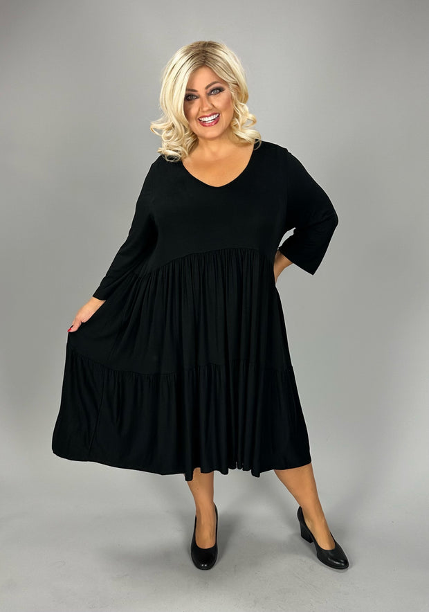 84 SQ-A {My Natural State} Black V-Neck Tiered Dress PLUS SIZE XL 2X 3X 4X 5X