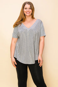 SALE!! 88 SSS {Radiant As Always} VOCAL Grey Rhinestone V-Neck Top PLUS SIZE XL 2X 3X