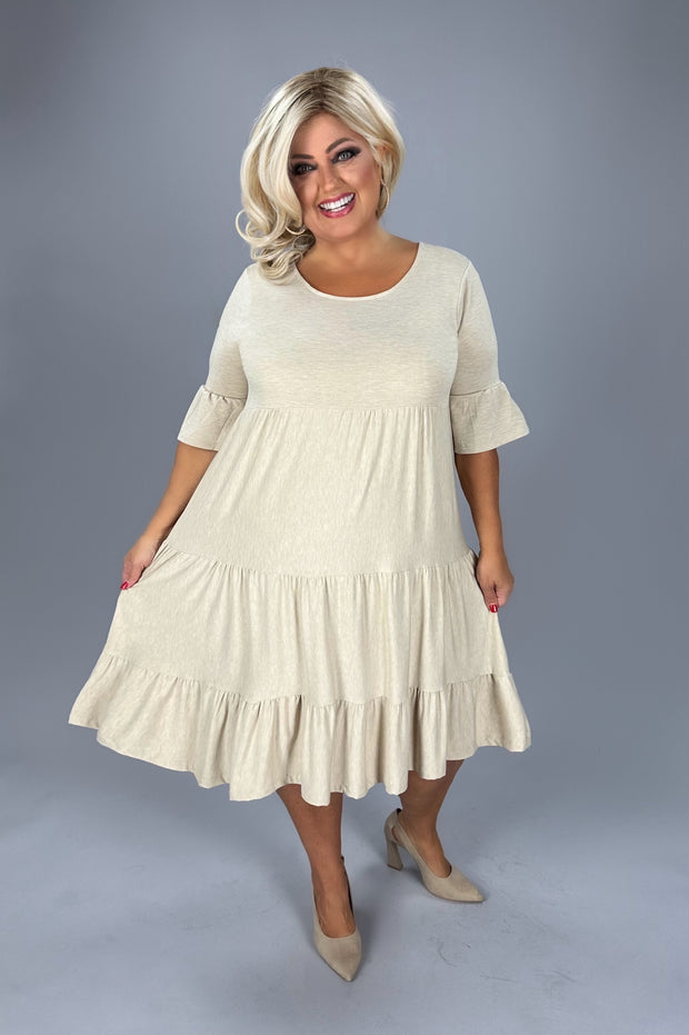 SALE!! 11 SSS-H {All The Buzz} H. Beige Tiered Ruffle Sleeve Dress PLUS SIZE 1X 2X 3X