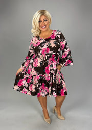 SALE!! 52 PQ-A {Heartbroken No More} Brown Floral Tiered Dress PLUS SIZE 2X 2X 3X