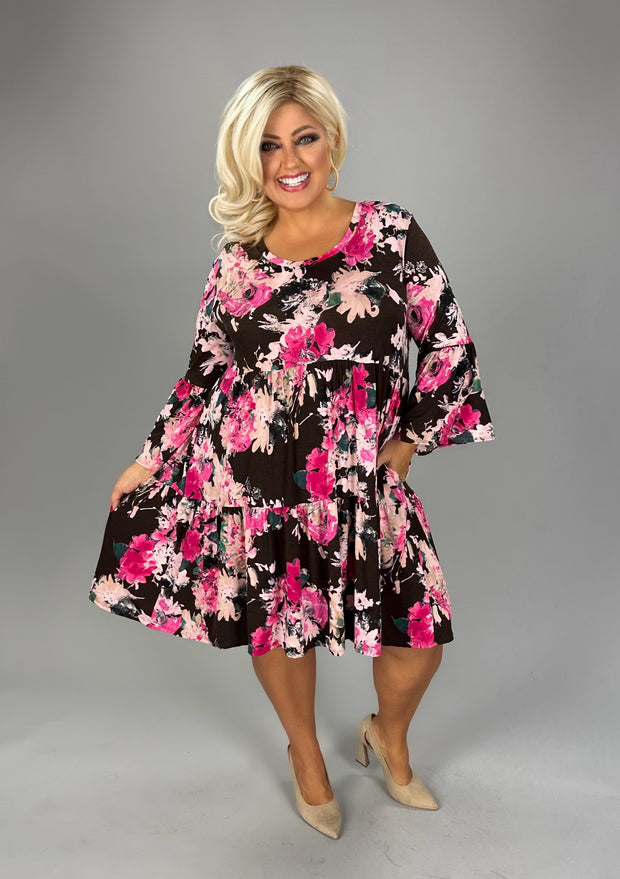 SALE!! 52 PQ-A {Heartbroken No More} Brown Floral Tiered Dress PLUS SIZE 2X 2X 3X