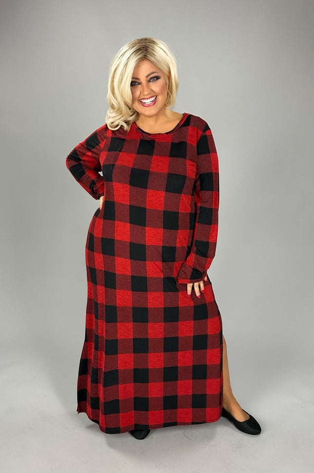 SALE!! LD-A {The Answer} Red Plaid Long Dress PLUS SIZE 1X 2X 3X