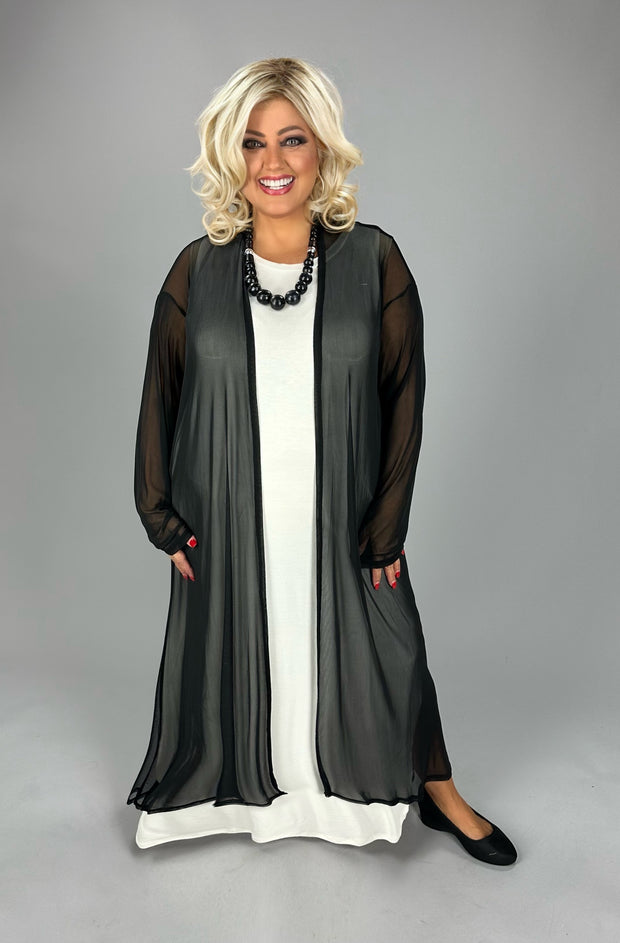 SALE!! LD-Q {Just Go For It} Black Sheer Chiffon Duster PLUS SIZE 1X 2X 3X