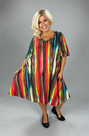 SALE!! 75 PSS-C {Forever Admired} Multi-Color Print V-Neck Dress EXTENDED PLUS SIZE 3X 4X 5X