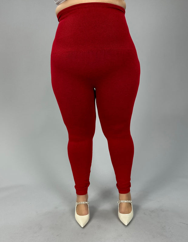 LEG-3 {French-Terry} RED Tummy Control Leggings  PLUS SIZE