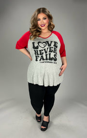 27 GT {Love Never Fails} Grey/Red Graphic Tee CURVY BRAND!!! EXTENDED PLUS SIZE XL 2X 3X 4X 5X 6X