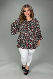 51 PQ {Inspire Love} Black/Red Floral V-Neck Top  EXTENDED PLUS SIZE 3X 4X 5X