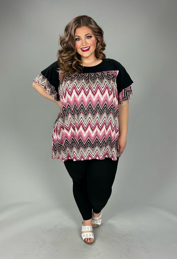 59 CP {Nothing Changes} Black Magenta Print Top EXTENDED PLUS SIZE 1X 2X 3X 4X 5X 6X