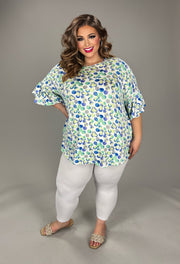 32 PSS {Dot It Again} Ivory/Blue Polka Dot Print Top EXTENDED PLUS SIZE 4X 5X 6X