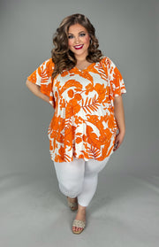 48 PSS {New Attitude} Orange Floral & Leaf Print Top EXTENDED PLUS SIZE 4X 5X 6X