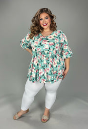 37 PSS {Elevation Of Style} Mint Floral V-Neck Babydoll Top EXTENDED PLUS SIZE 3X 4X 5X